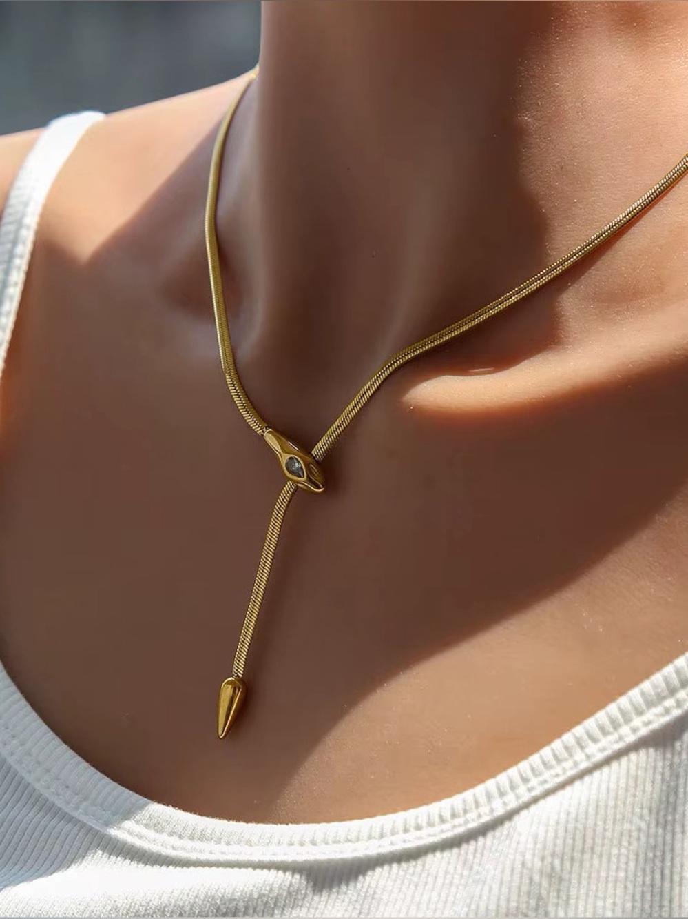 18K Gold Plated Y-Drop Snake Necklace
